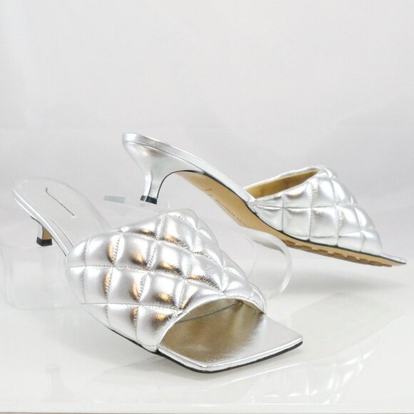 NIB$1200 Bottega Veneta Padded Quilted Metallic Kitten-Heel Slip-On Mules 40 10 - Picture 14 of 16